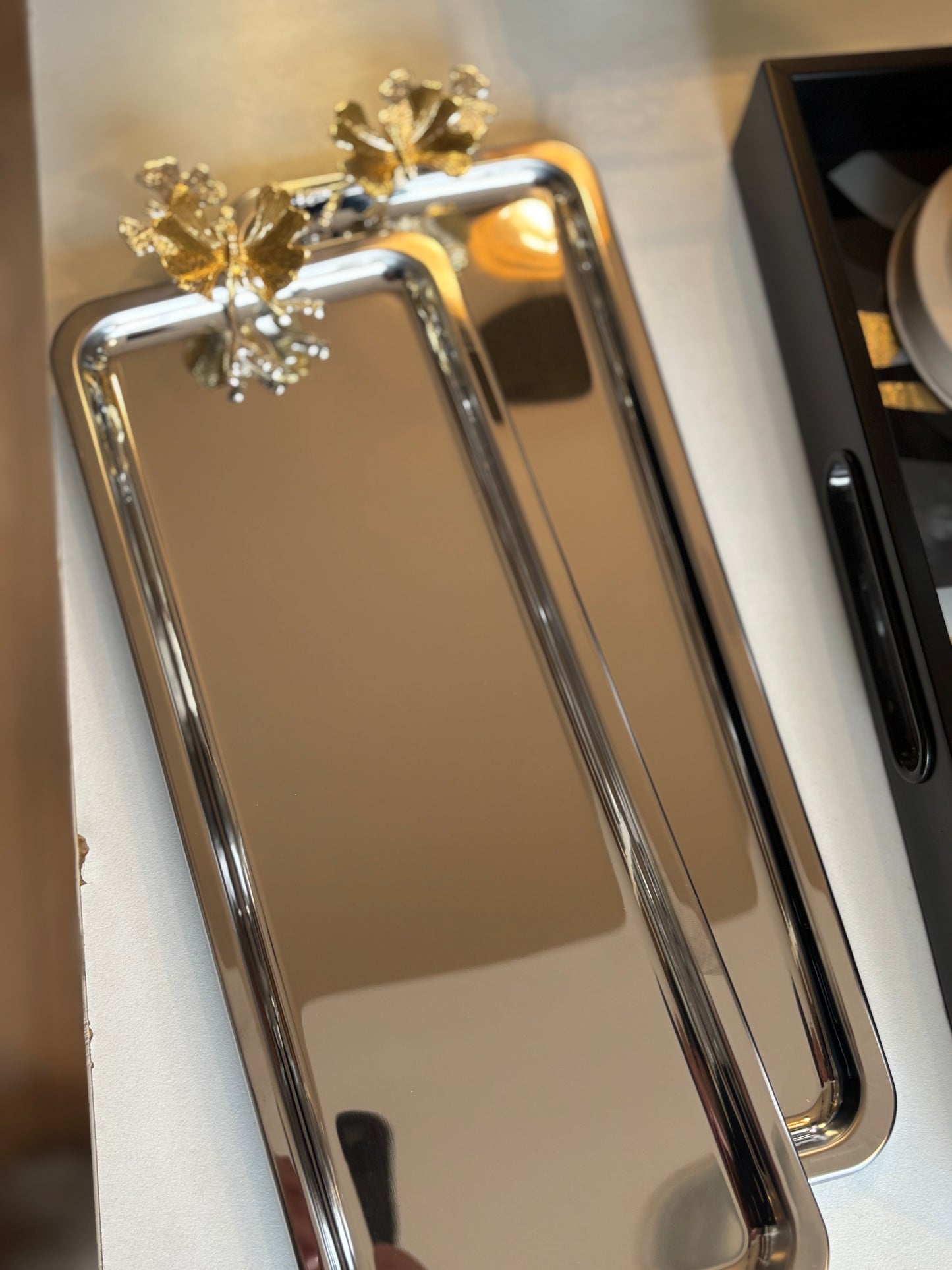 Luxury Stainless Steel Tray Butterfly Accessory