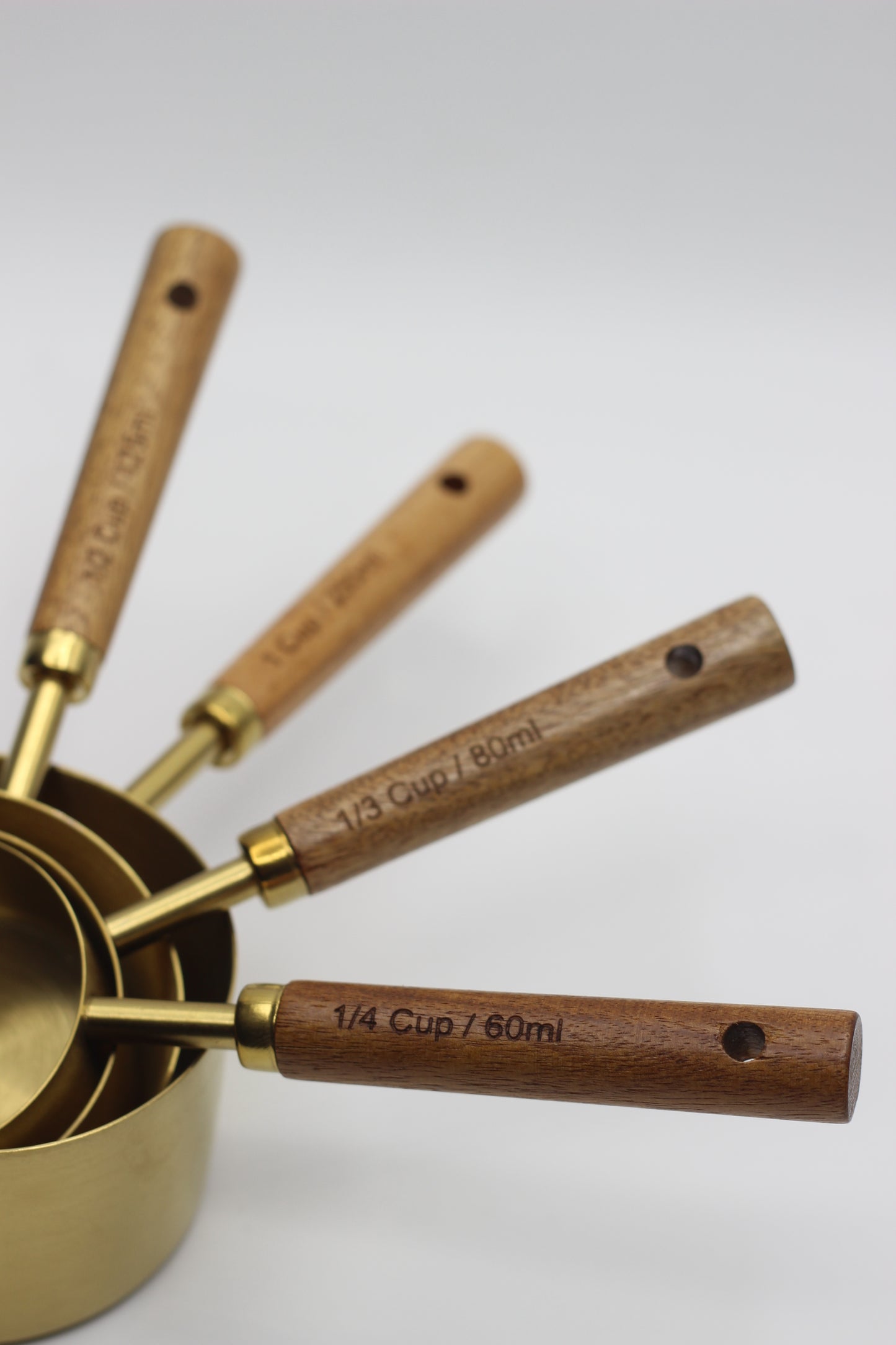 Golden Stainless Steel Measuring Set with Wooden Handle