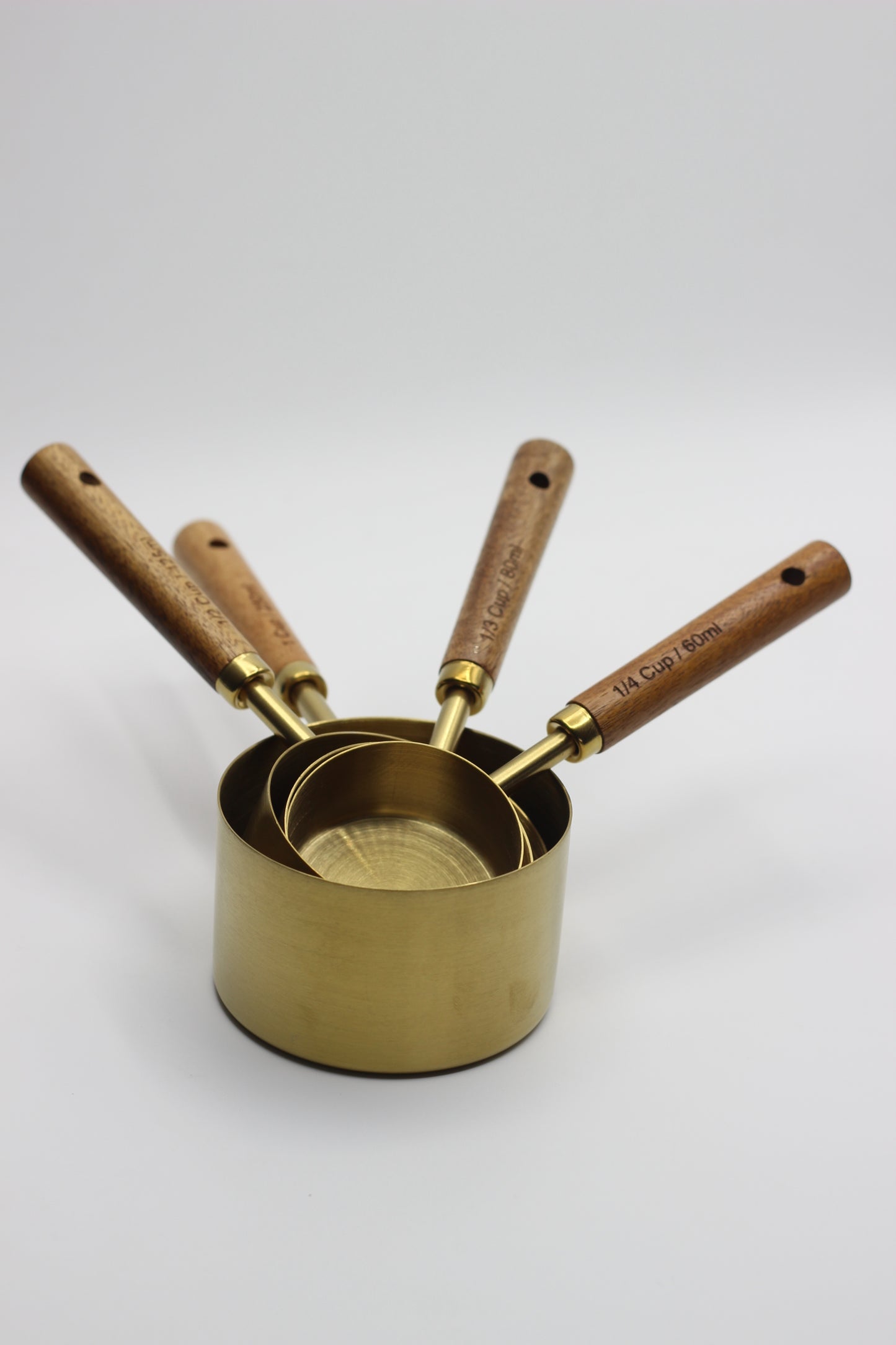 Golden Stainless Steel Measuring Set with Wooden Handle