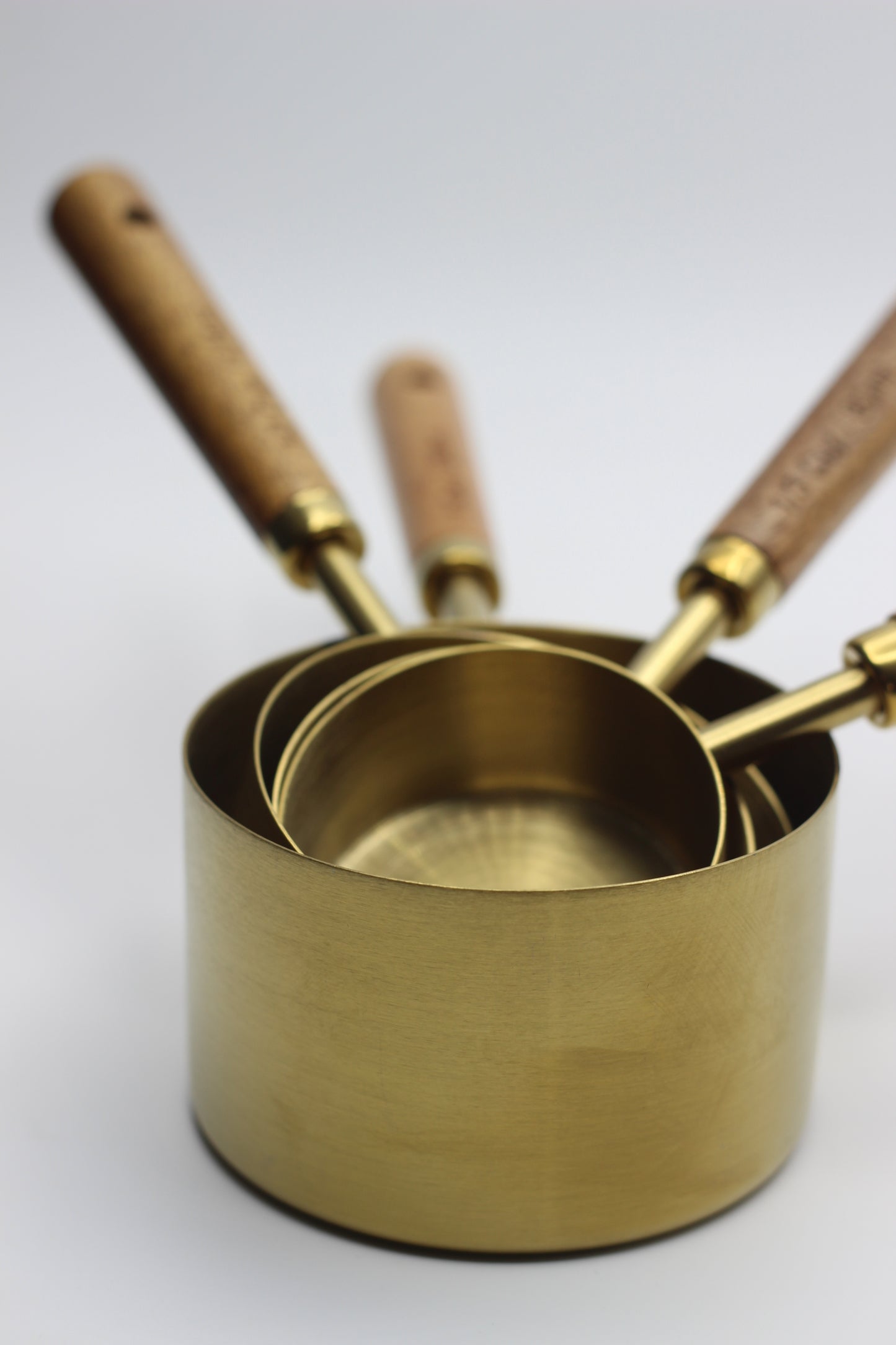 Golden Stainless Steel Measuring Set with Wooden Handle