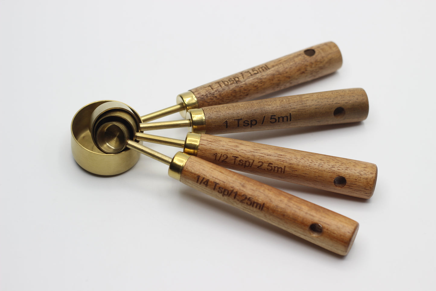 Golden Stainless Steel Measuring Set with Wooden Handle