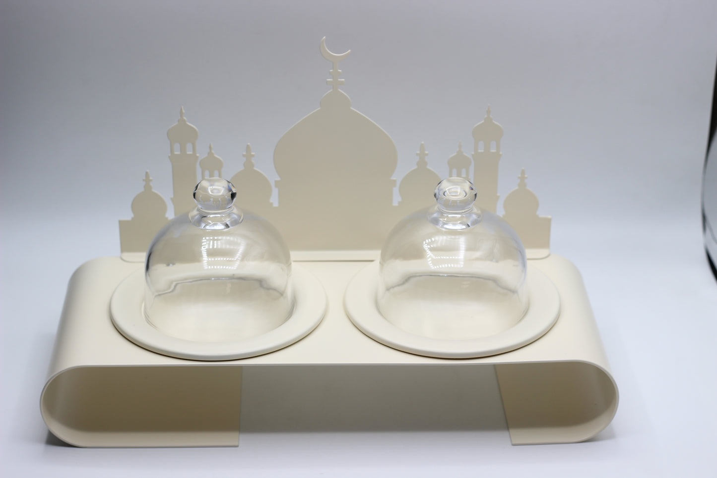 Laser Cut Arabian Inspired Appetizers Platter With Glass Dome