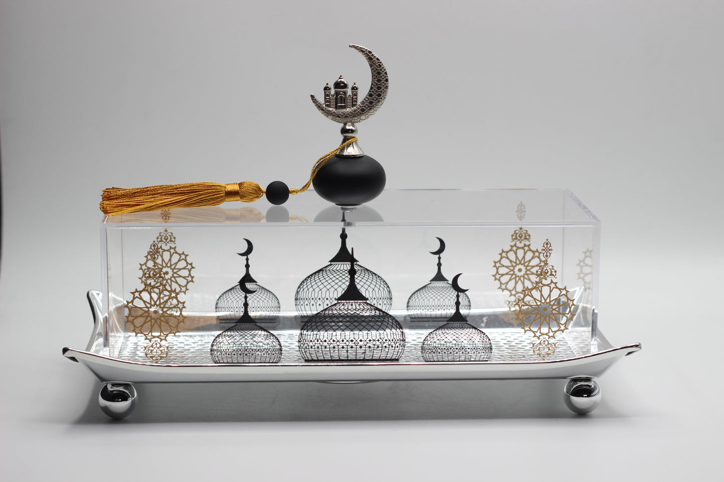 Ramadan Silver Hammered Tray with Plexi Cover