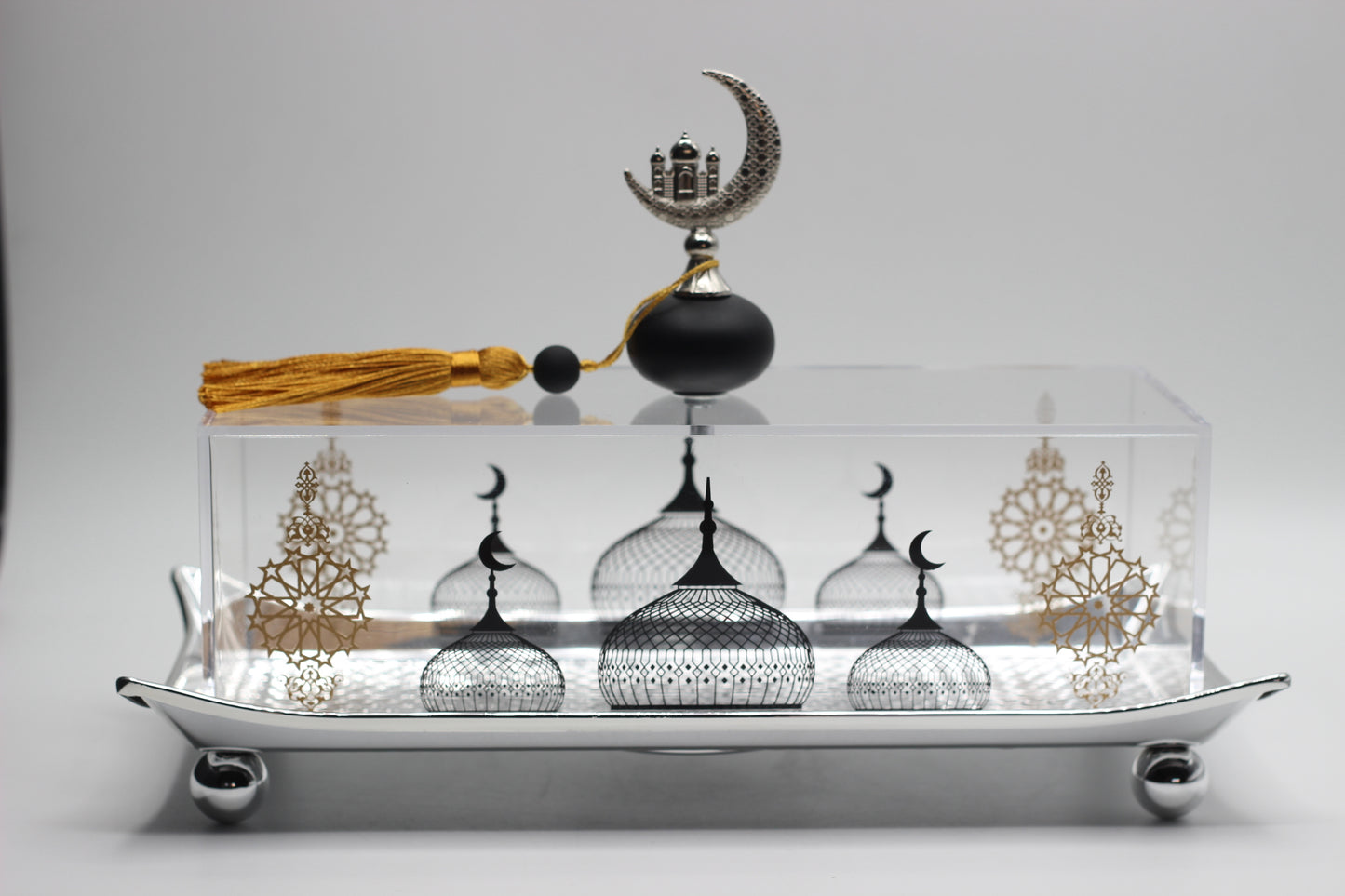 Ramadan Silver Hammered Tray with Plexi Cover