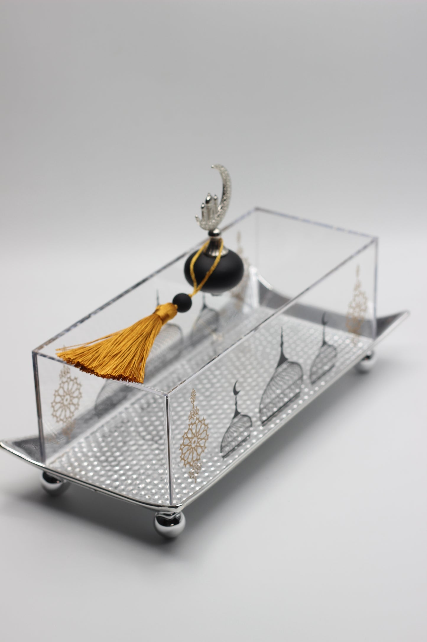 Ramadan Silver Hammered Tray with Plexi Cover