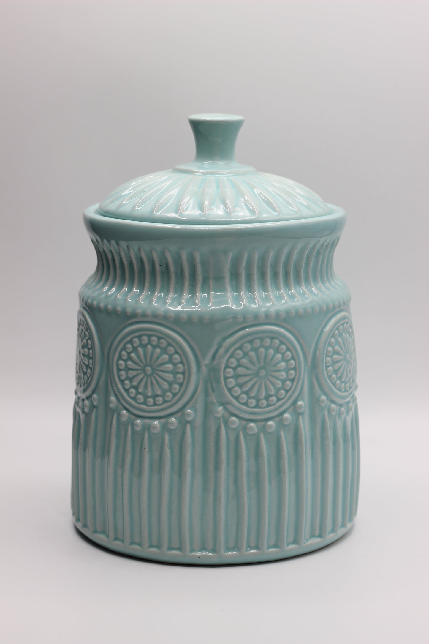 Sky Blue Engraved Decorative Jar With Lid