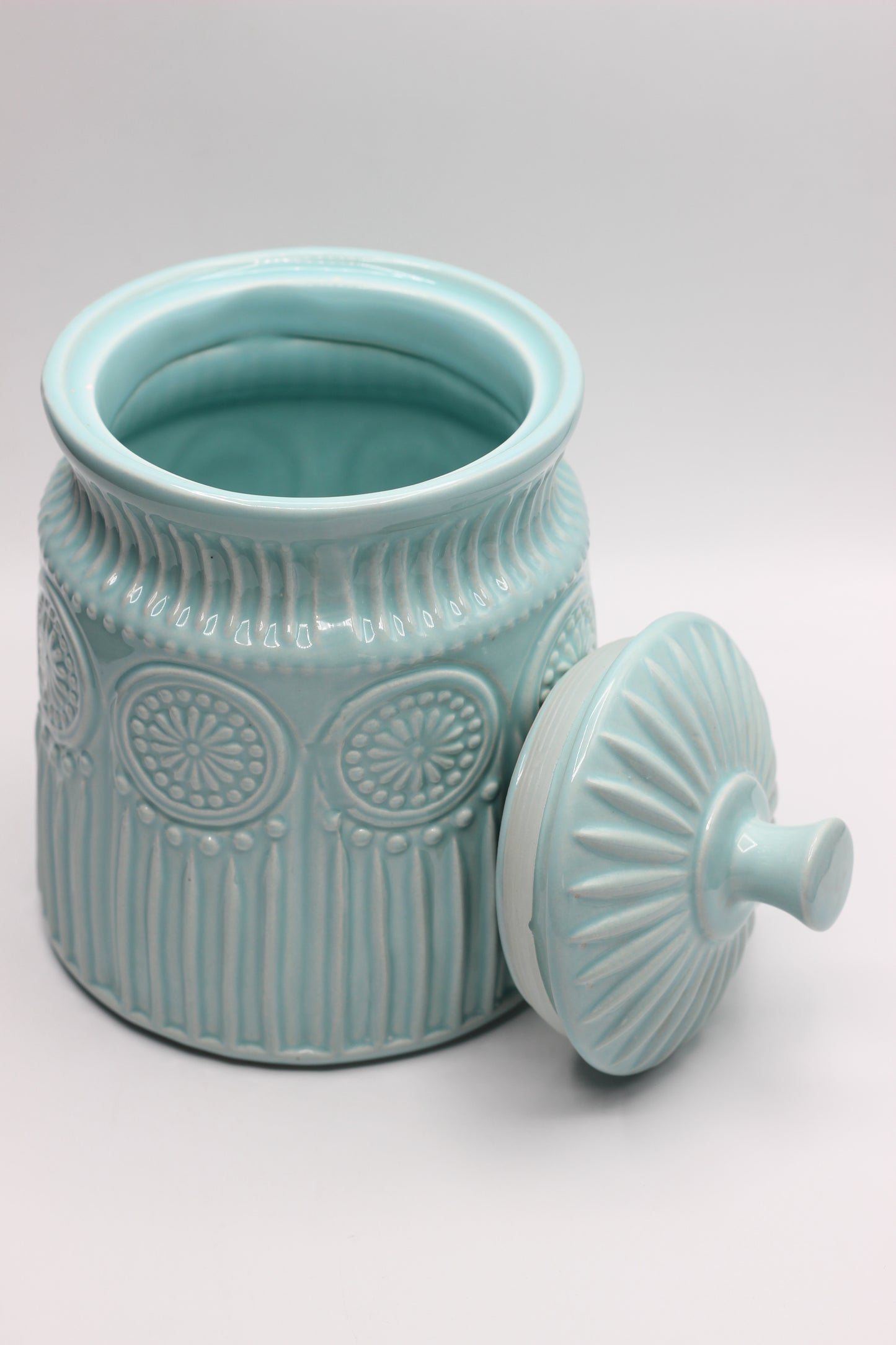 Sky Blue Engraved Decorative Jar With Lid