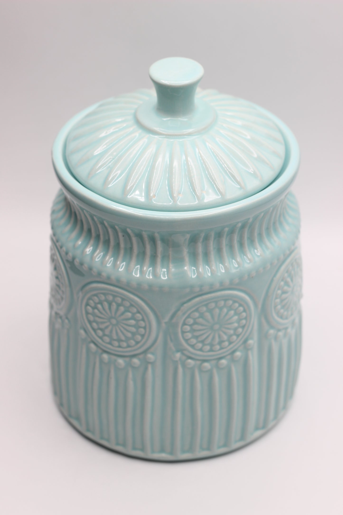 Sky Blue Engraved Decorative Jar With Lid