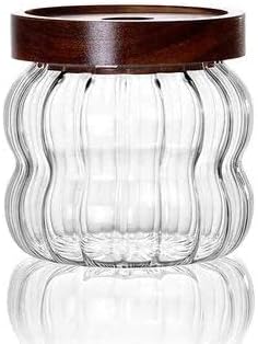 Wavy Shape Glass Jar with Acacia Wood Air-tight Lid