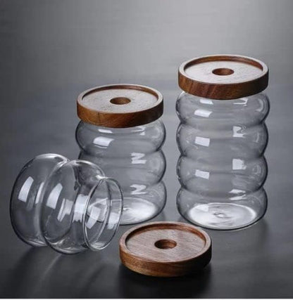 Bubble Glass Jar With Acacia Wooden Lid