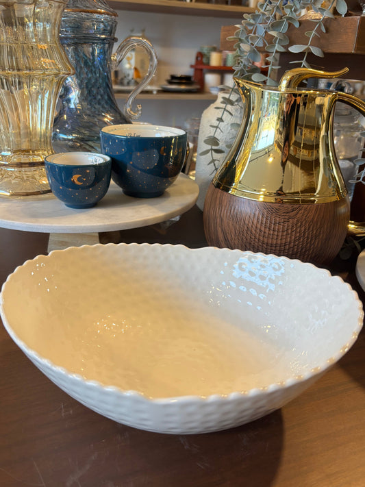 White hammered Serving bowl