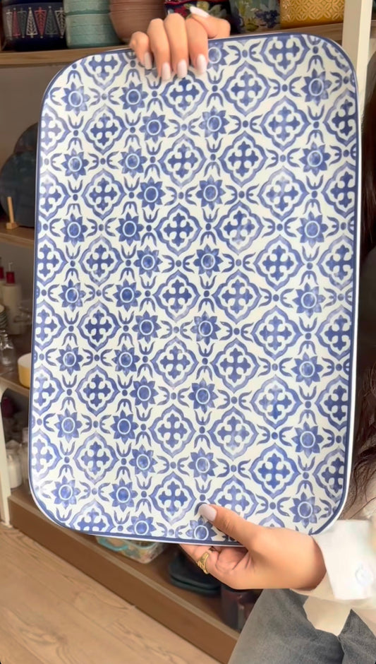 Blue and White Melamine  Serving Tray