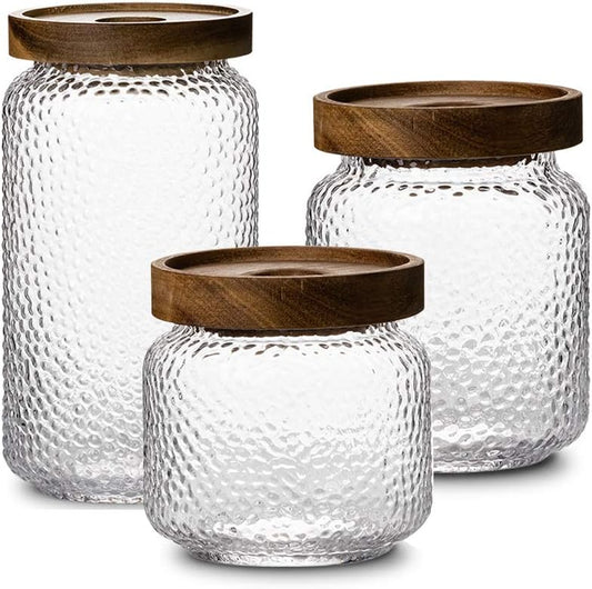 Dotted Glass Jar with Acacia Wood Air-tight Lid