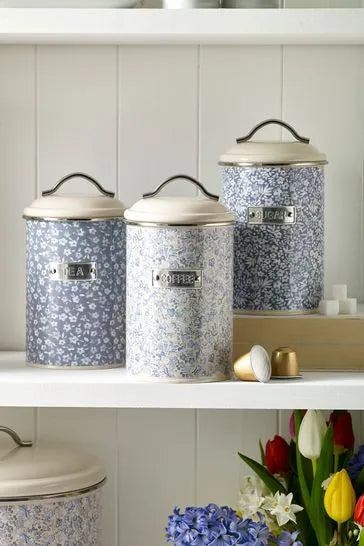 Set of 3 Blue Floral Storage Tins