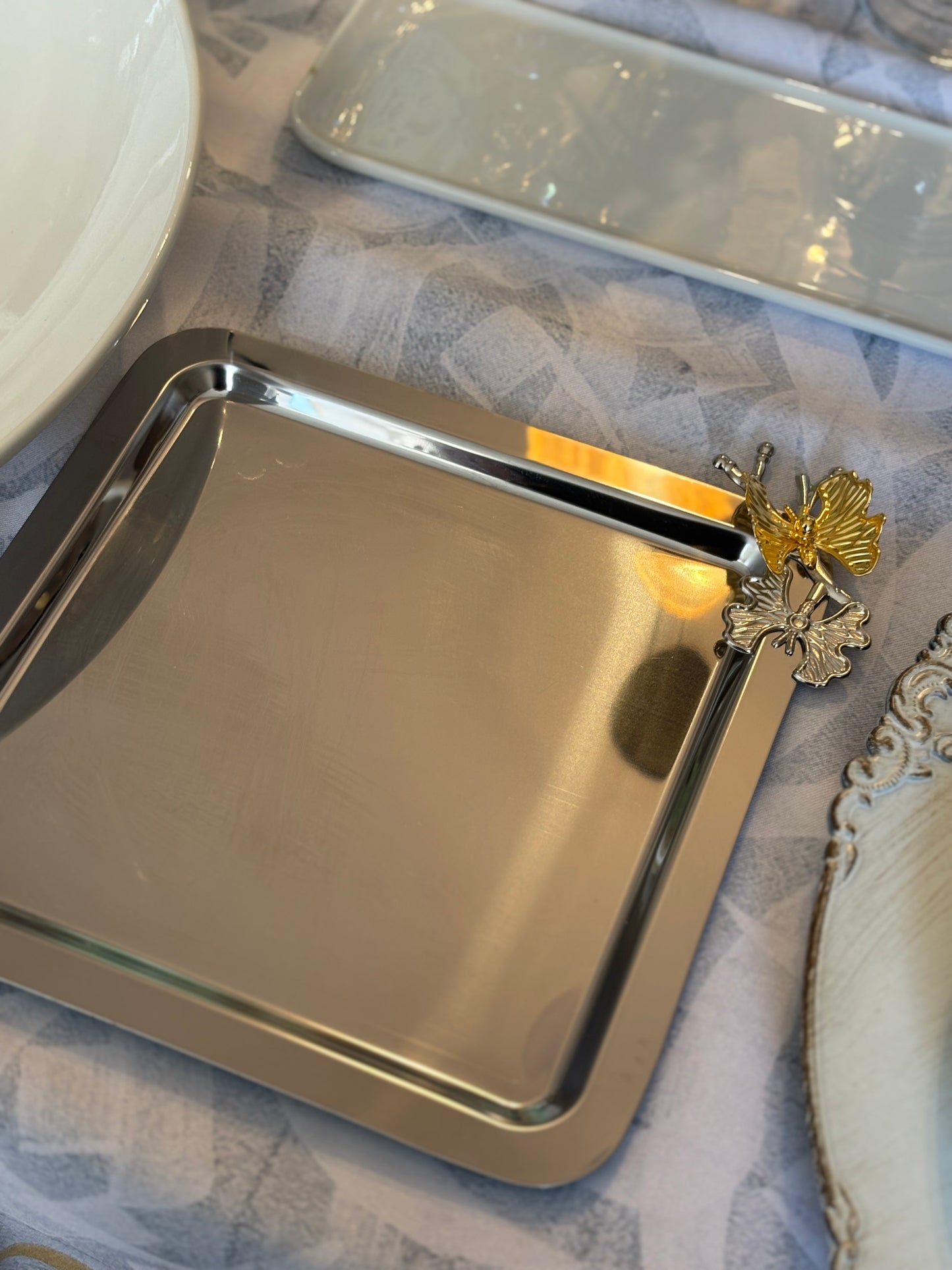 Luxury Stainless Steel Tray Butterfly Accessory