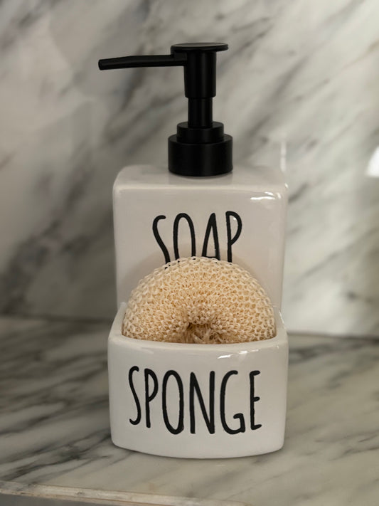 Ceramic Liquid Soap Dispenser and Sponge Set