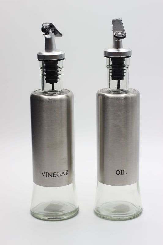 Metal with glass Oil and Vinegar Set