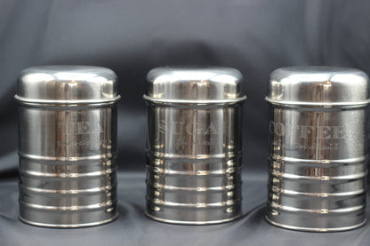 Set of 3 Silver Sugar, tea and Coffee Canister 950ml