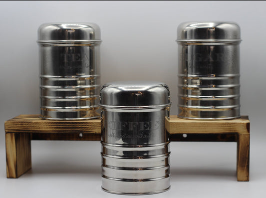 Set of 3 Silver Sugar, tea and Coffee Canister 950ml