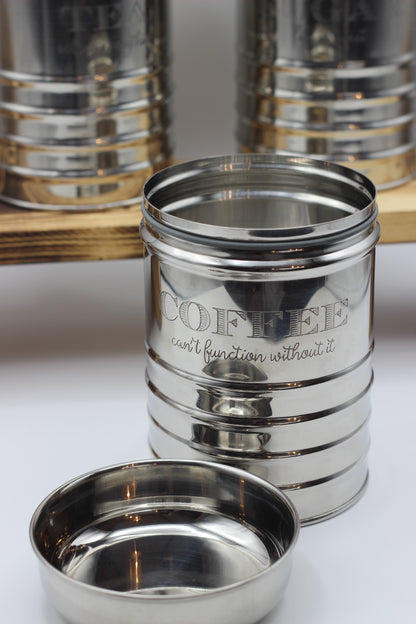 Set of 3 Silver Sugar, tea and Coffee Canister 950ml