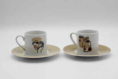 Set of Beige Abstract Coffee Cups