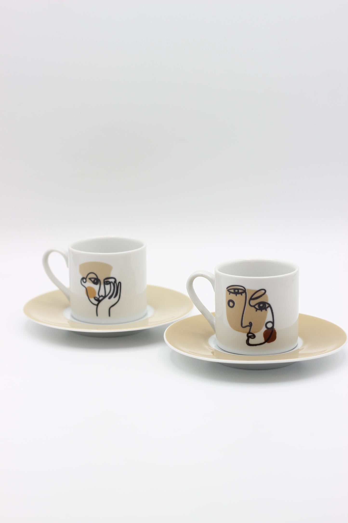 Set of Beige Abstract Coffee Cups