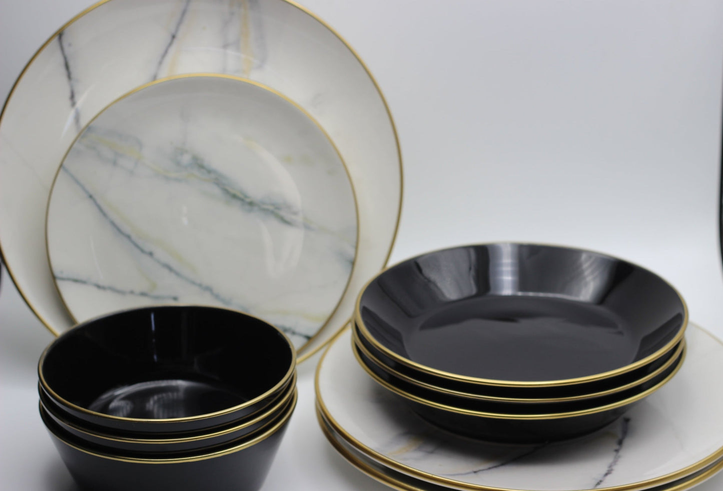 Black and white 24 Pcs Dinner Set - Marble print