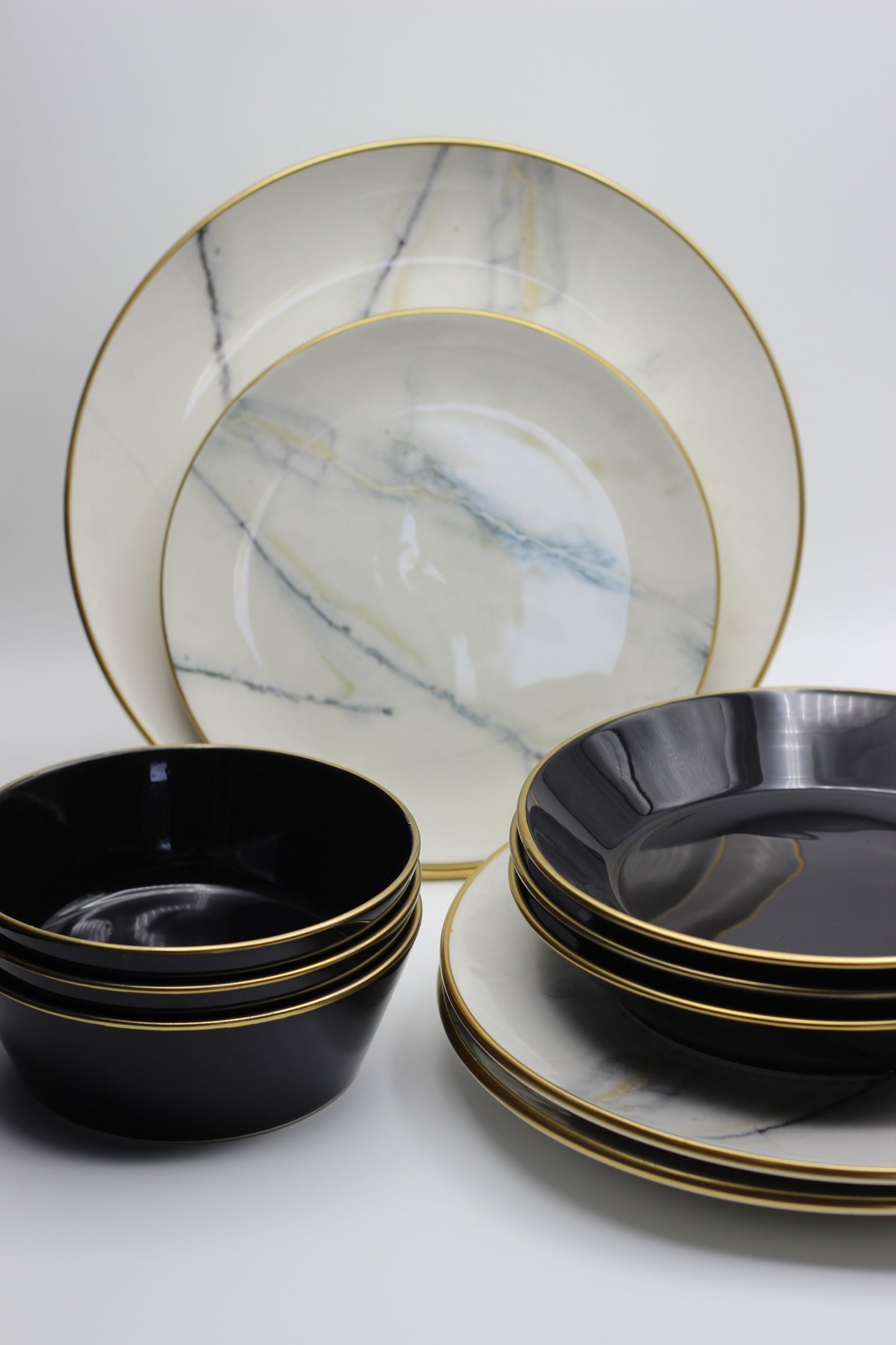 Black and white 24 Pcs Dinner Set - Marble print