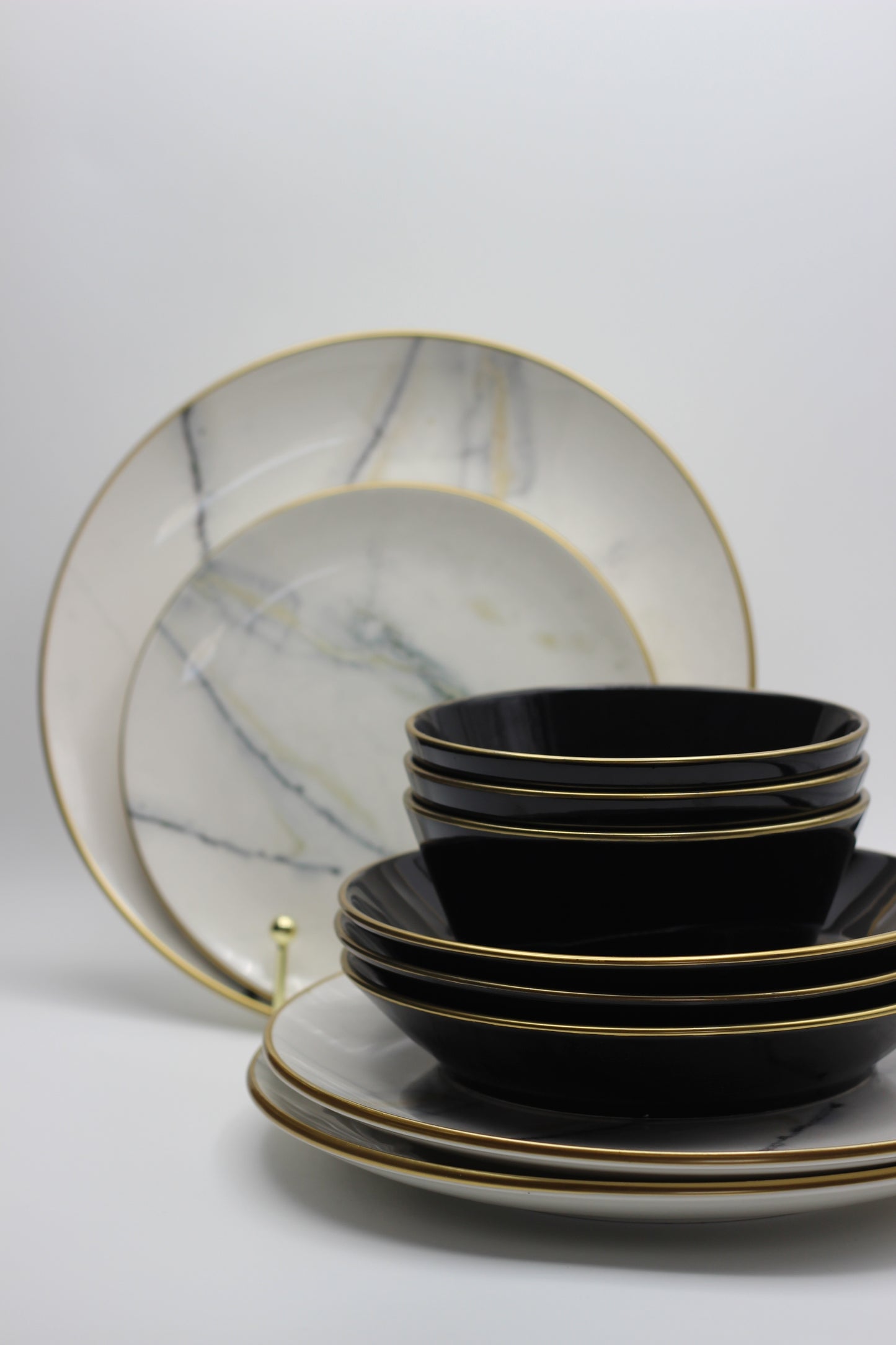 Black and white 24 Pcs Dinner Set - Marble print