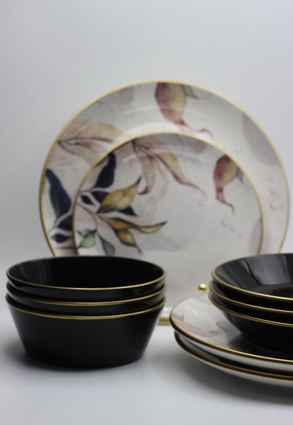 Black Floral 24 Pcs Dinner Set - Luca