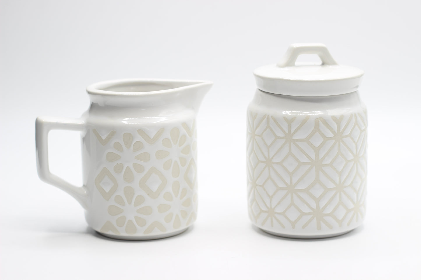 Geometric Ceramic Sugar Jar and Milk Jug