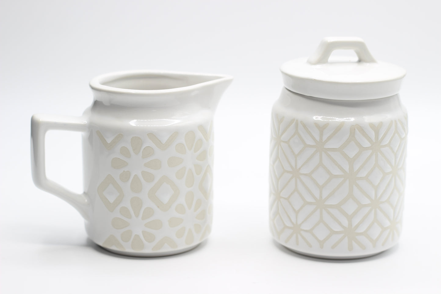 Geometric Ceramic Sugar Jar and Milk Jug