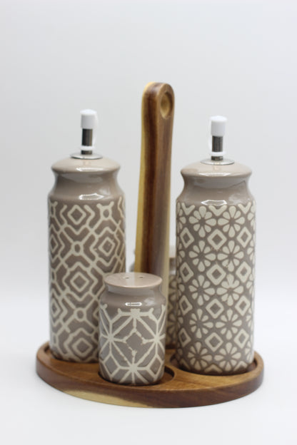 Geometric Ceramic Oil and Vinegar Set