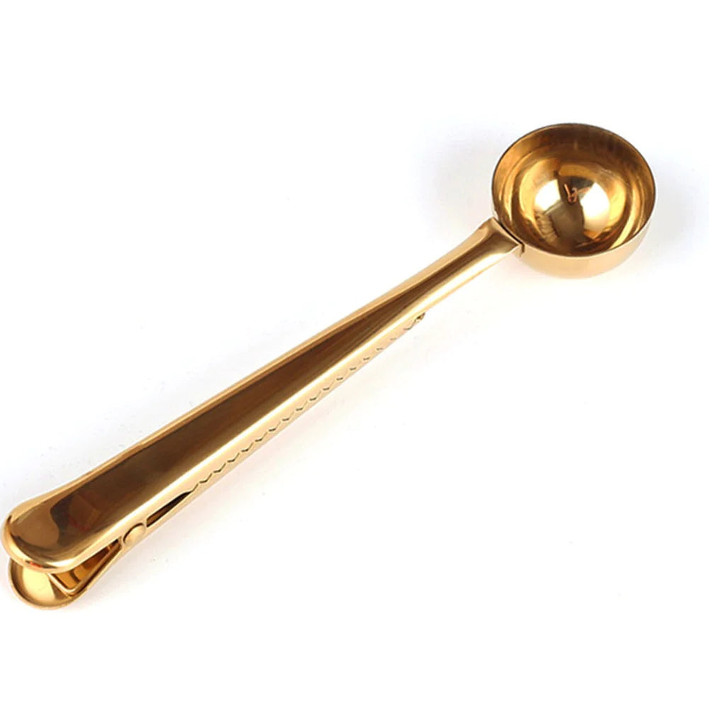 Gold Coffee Spoon with Sealing Clip