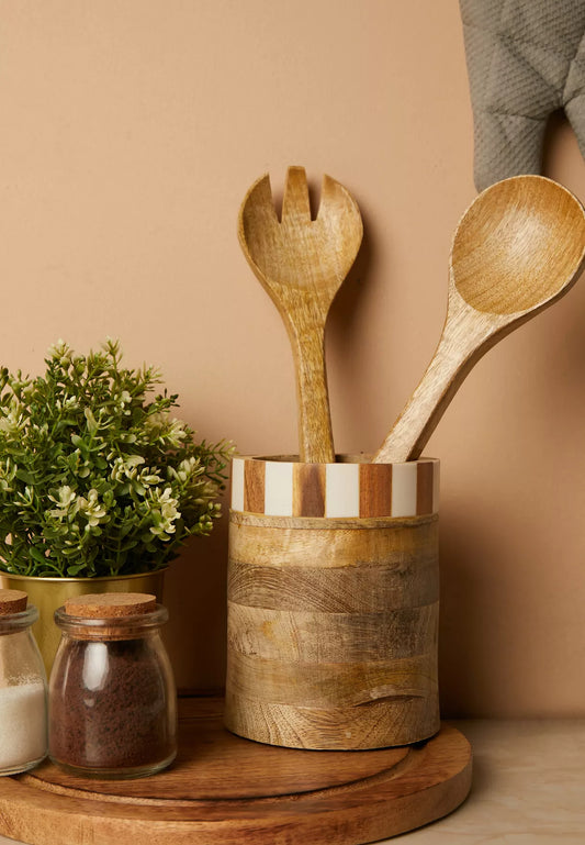 Wooden Printed Utensil Holder