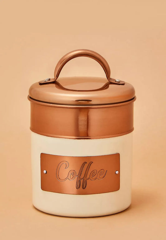 White/copper coffee canister