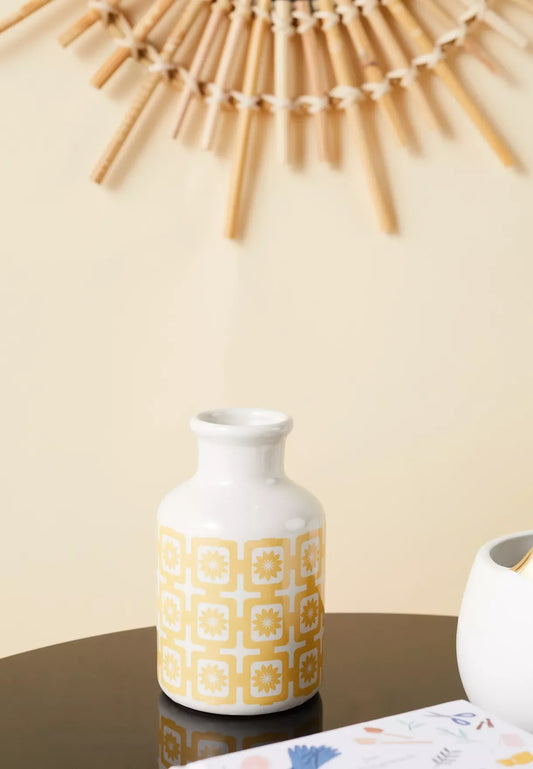 Yellow Printed Ceramic Vase