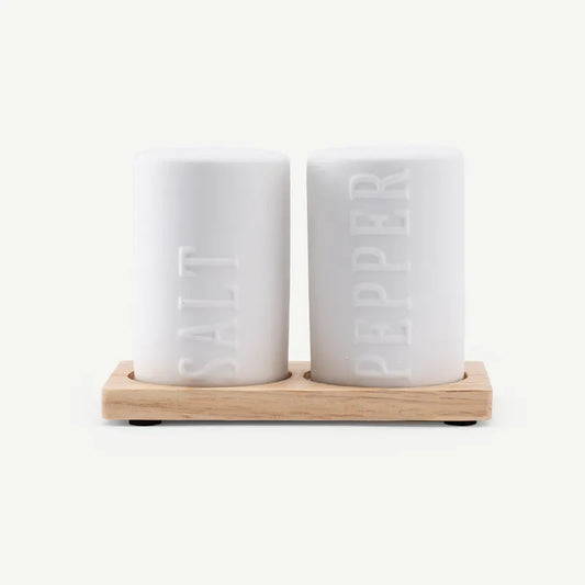 White engraved Salt and Pepper Shakers